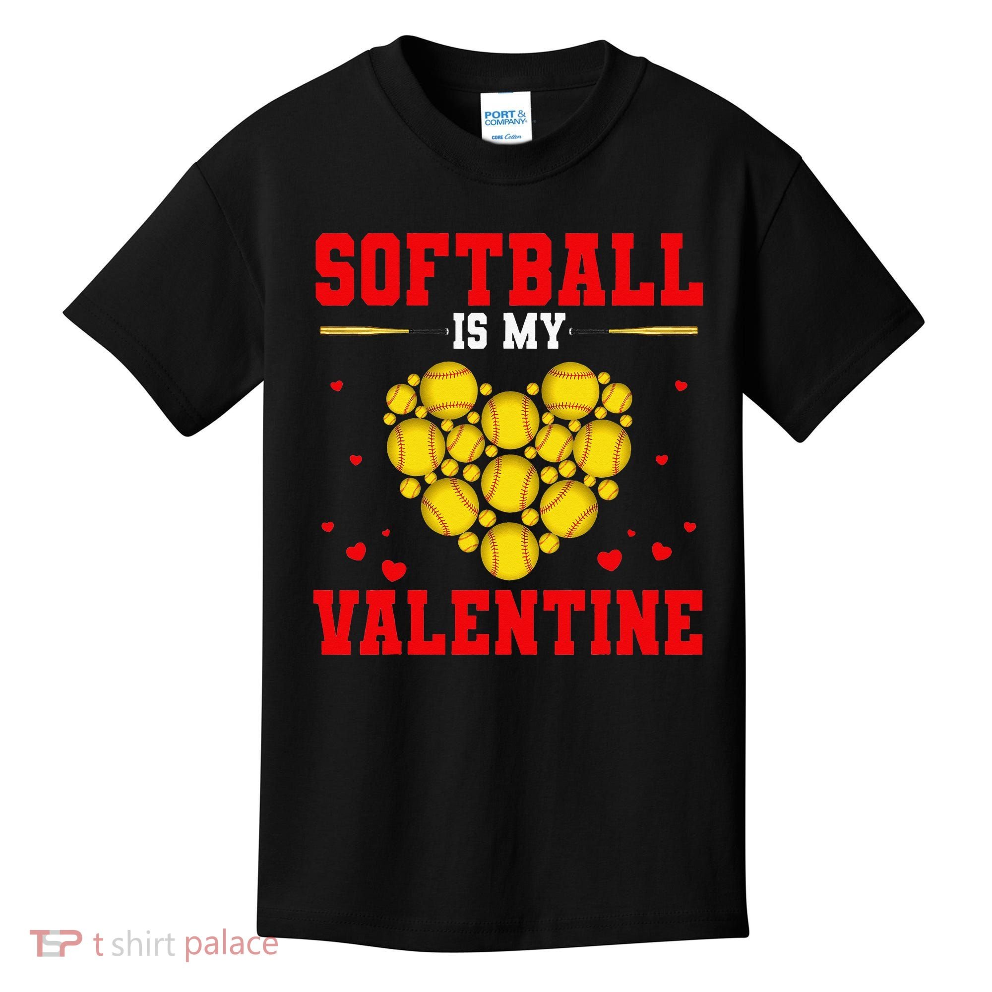 Softball Is My Valentine Love Hearts Softball V-Day Kids T-Shirt