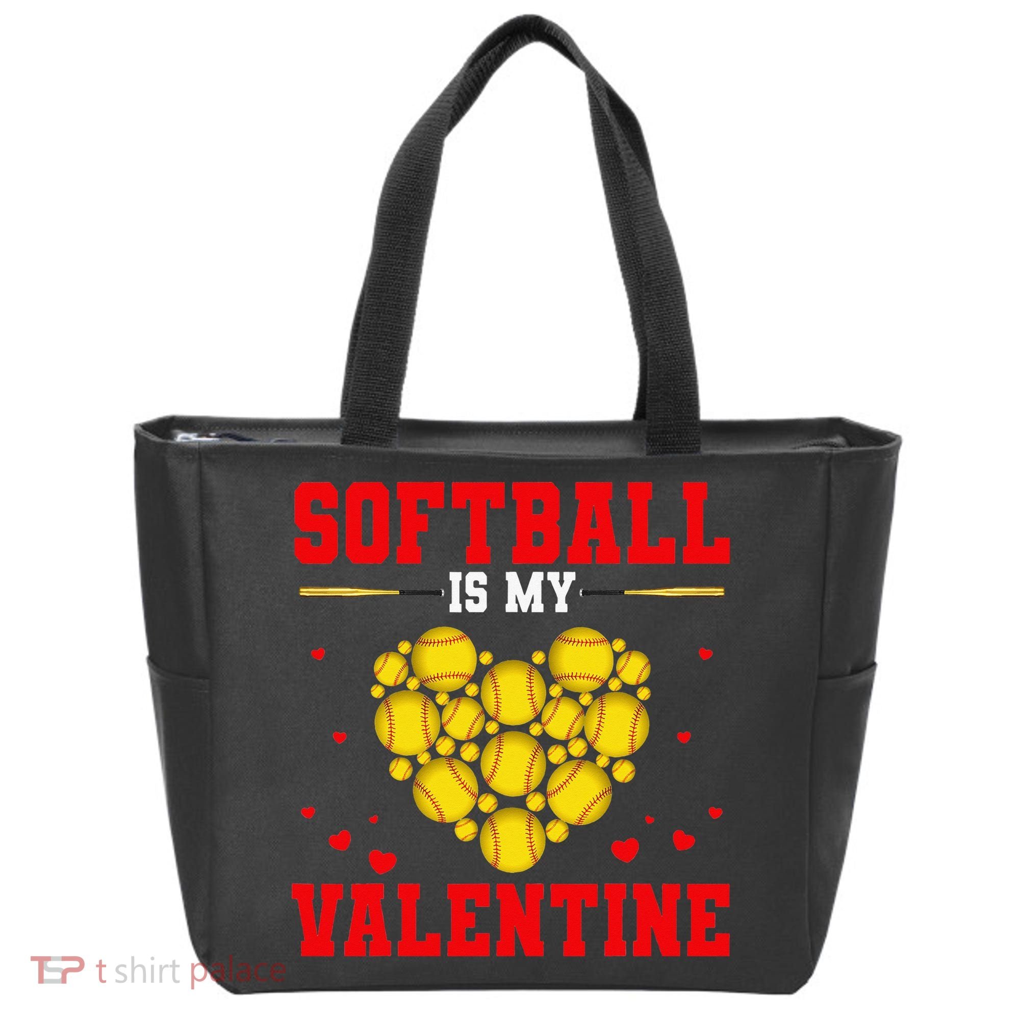 Softball Is My Valentine Love Hearts Softball V-Day Tote Bag