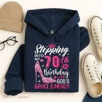 Stepping Into My 70th Birthday With Gods Grace And Mercy Hoodie thumb 4