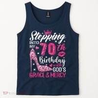 Stepping Into My 70th Birthday With Gods Grace And Mercy Tank Top thumb 2