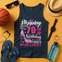 Stepping Into My 70th Birthday With Gods Grace And Mercy Tank Top thumb 4