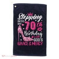 Stepping Into My 70th Birthday With Gods Grace And Mercy Golf Towel thumb 0