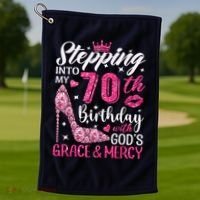 Stepping Into My 70th Birthday With Gods Grace And Mercy Golf Towel thumb 1