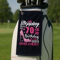 Stepping Into My 70th Birthday With Gods Grace And Mercy Golf Towel thumb 2