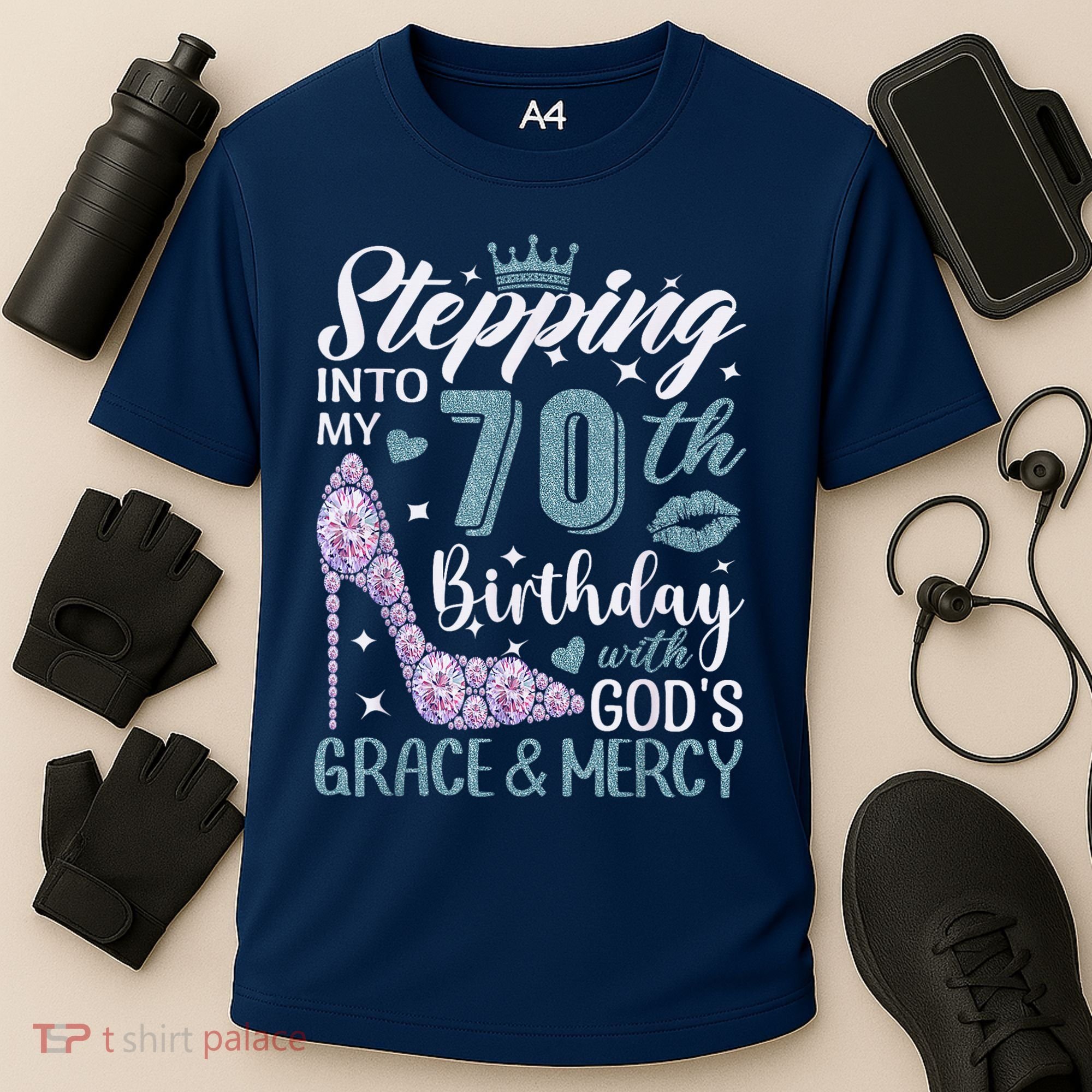 Stepping Into My 70th Birthday With Gods Grace And Mercy Cooling Performance Crew T-Shirt