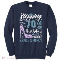 Stepping Into My 70th Birthday With Gods Grace And Mercy Sweatshirt thumb 0