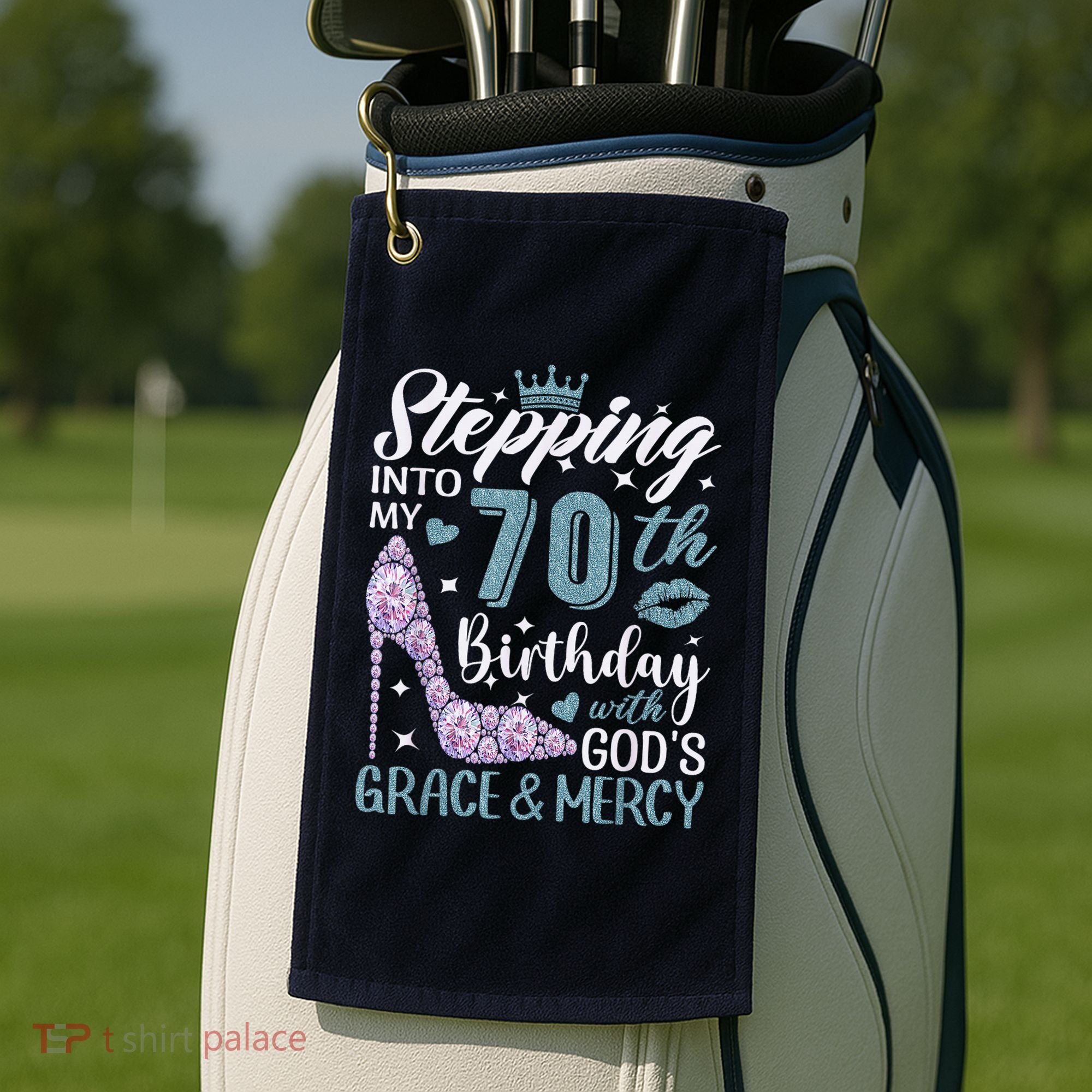 Stepping Into My 70th Birthday With Gods Grace And Mercy Golf Towel