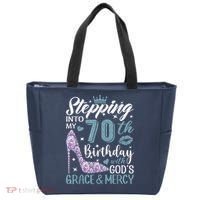 Stepping Into My 70th Birthday With Gods Grace And Mercy Tote Bag thumb 0