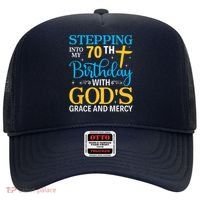 Stepping Into My 70th Birthday With Gods Grace And Mercy Hat thumb 0