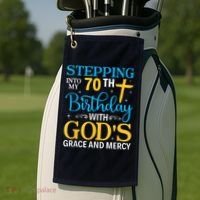 Stepping Into My 70th Birthday With Gods Grace And Mercy Golf Towel thumb 2