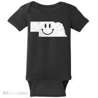 Smiling In NE – Funny Nebraska Happy Face Baby Bodysuit thumb 0