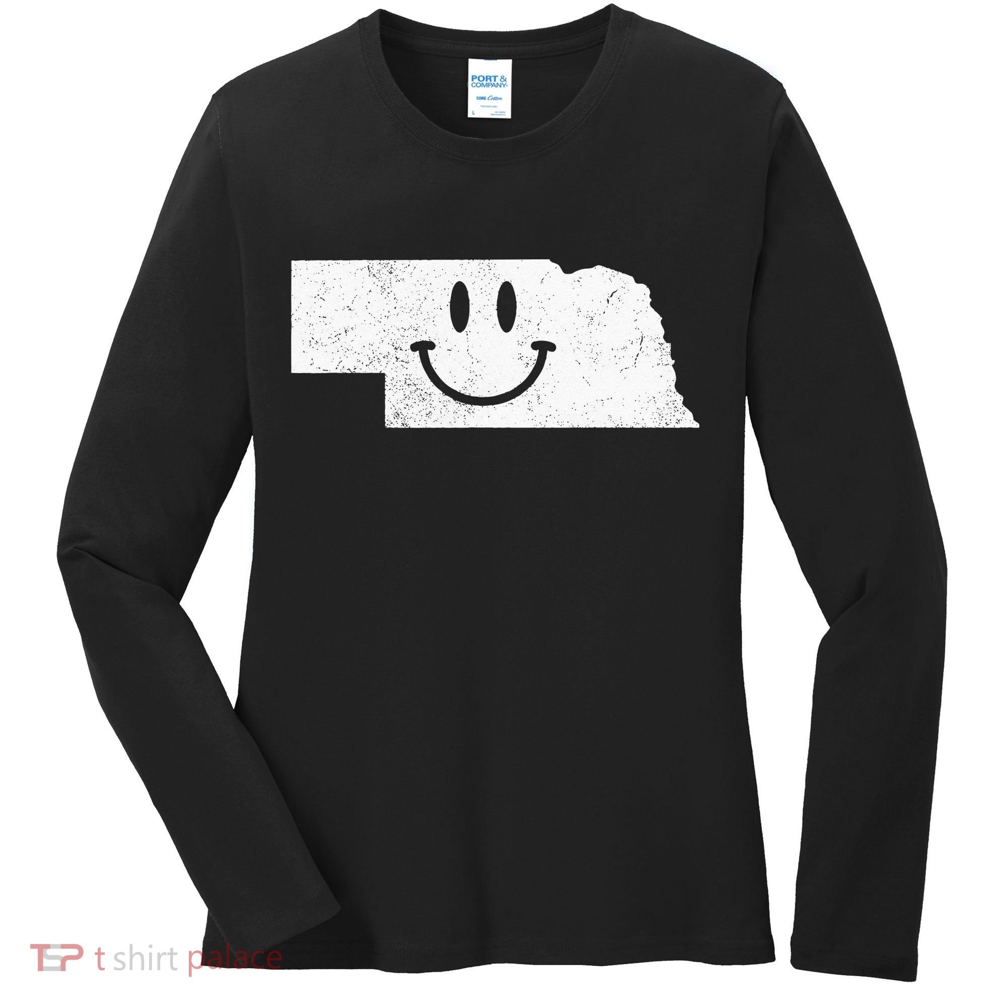 Smiling In NE – Funny Nebraska Happy Face Women's Long Sleeve Shirt