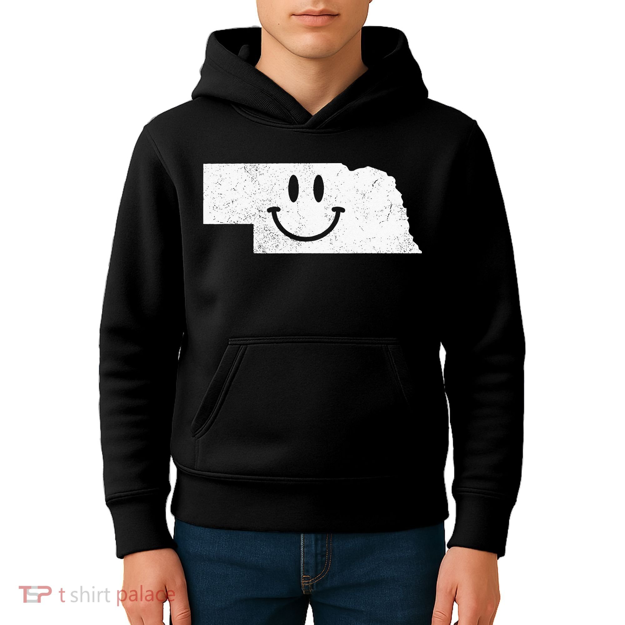 Smiling In NE – Funny Nebraska Happy Face Kids Hoodie
