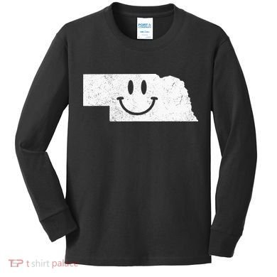 Smiling In NE – Funny Nebraska Happy Face Kids Long Sleeve Shirt