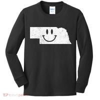 Smiling In NE – Funny Nebraska Happy Face Kids Long Sleeve Shirt thumb 0