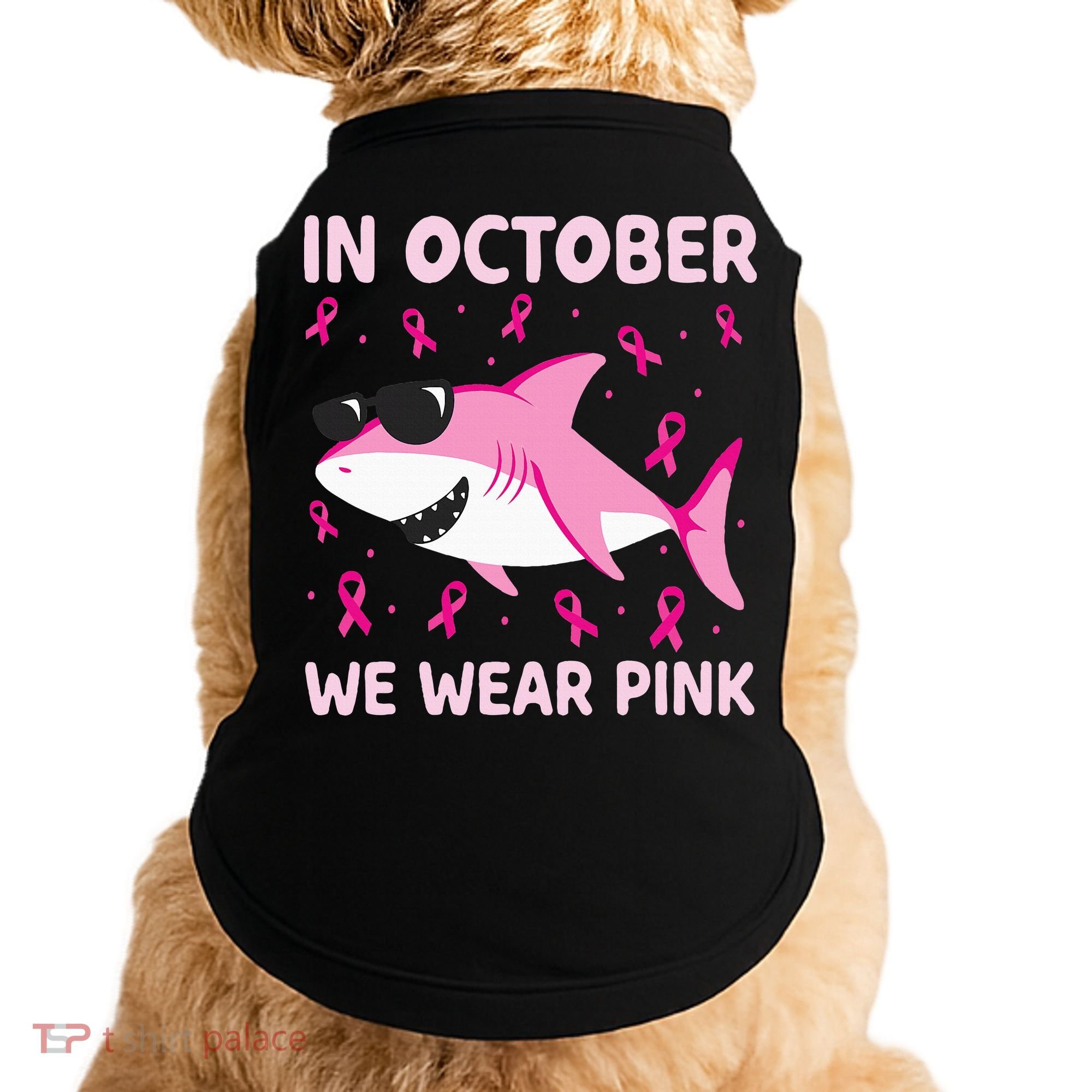 Shark In October We Wear P.I.N.K Breast Cancer Doggie Tank