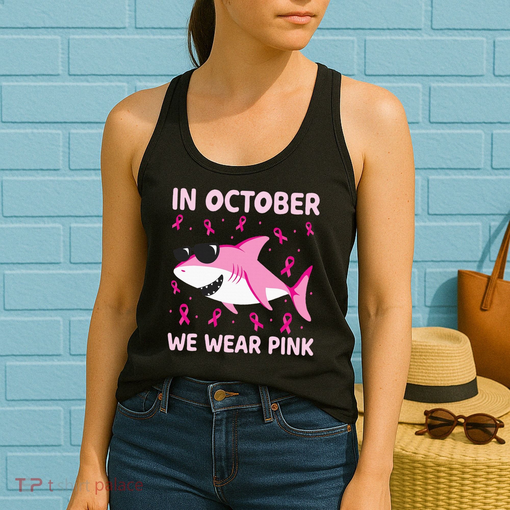 Shark In October We Wear P.I.N.K Breast Cancer Women's Tank Top