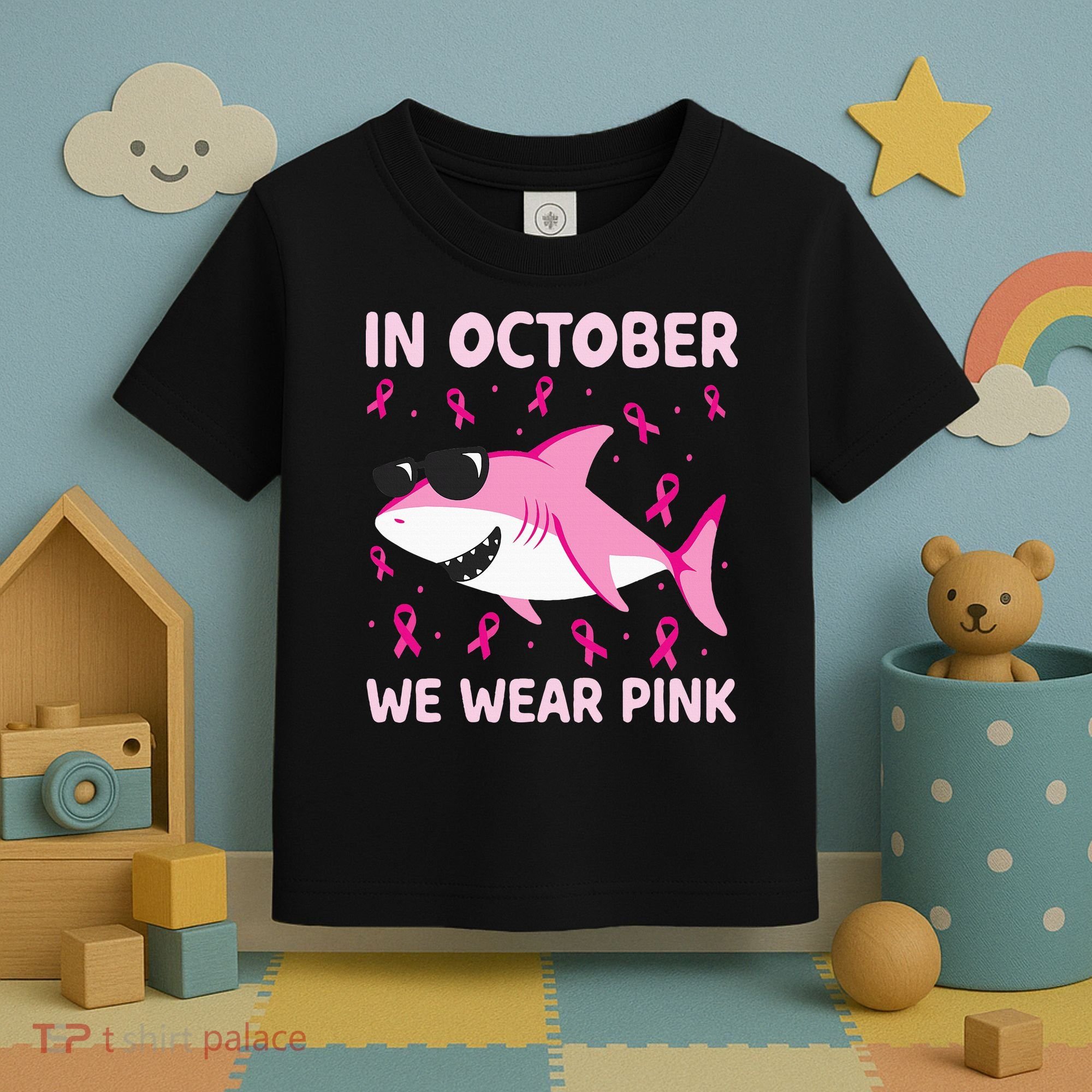 Shark In October We Wear P.I.N.K Breast Cancer Toddler T-Shirt