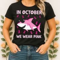 Shark In October We Wear P.I.N.K Breast Cancer Women's T-Shirt thumb 2