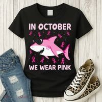 Shark In October We Wear P.I.N.K Breast Cancer Women's T-Shirt thumb 3