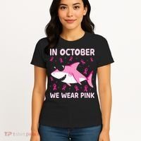 Shark In October We Wear P.I.N.K Breast Cancer Women's T-Shirt thumb 4