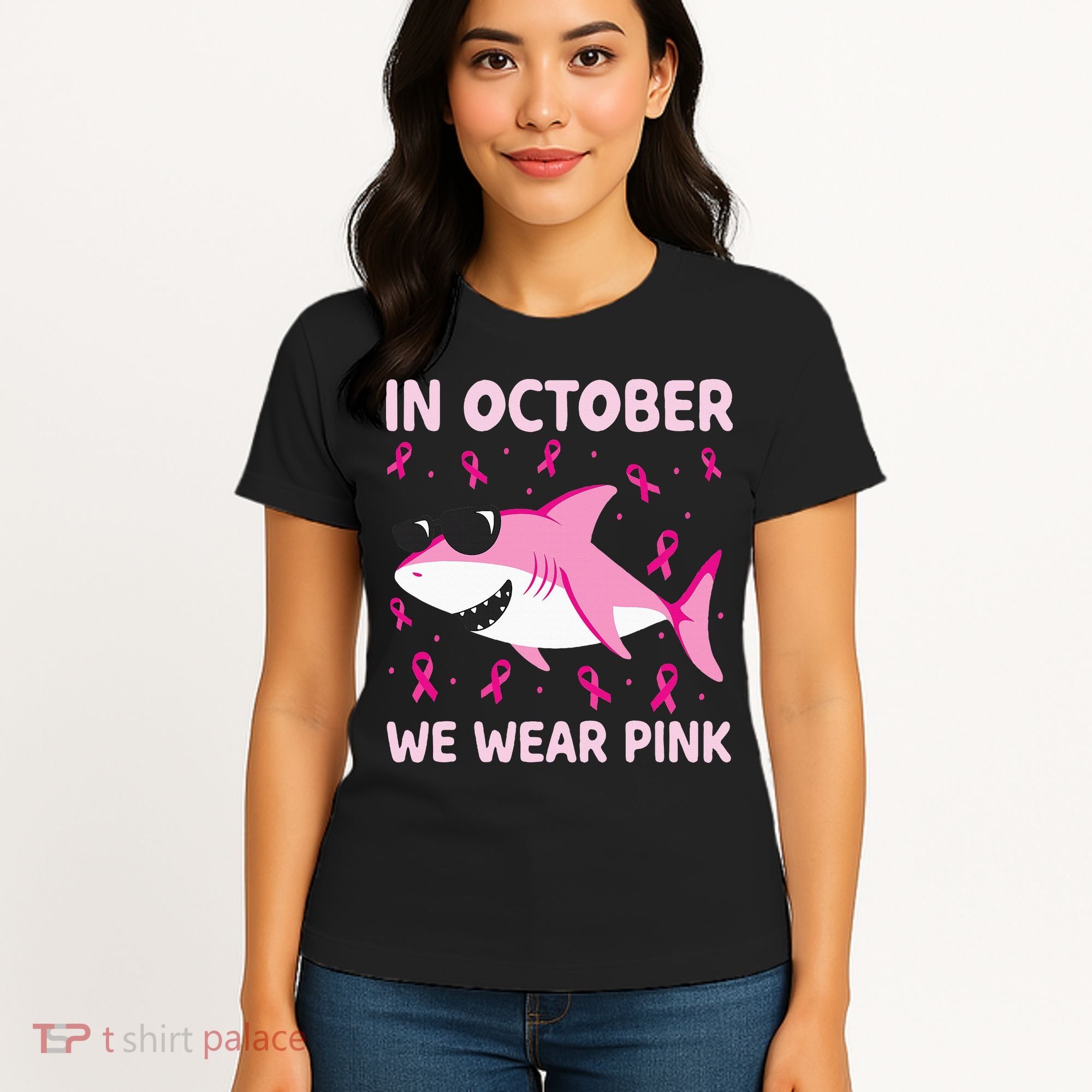Shark In October We Wear P.I.N.K Breast Cancer Women's T-Shirt