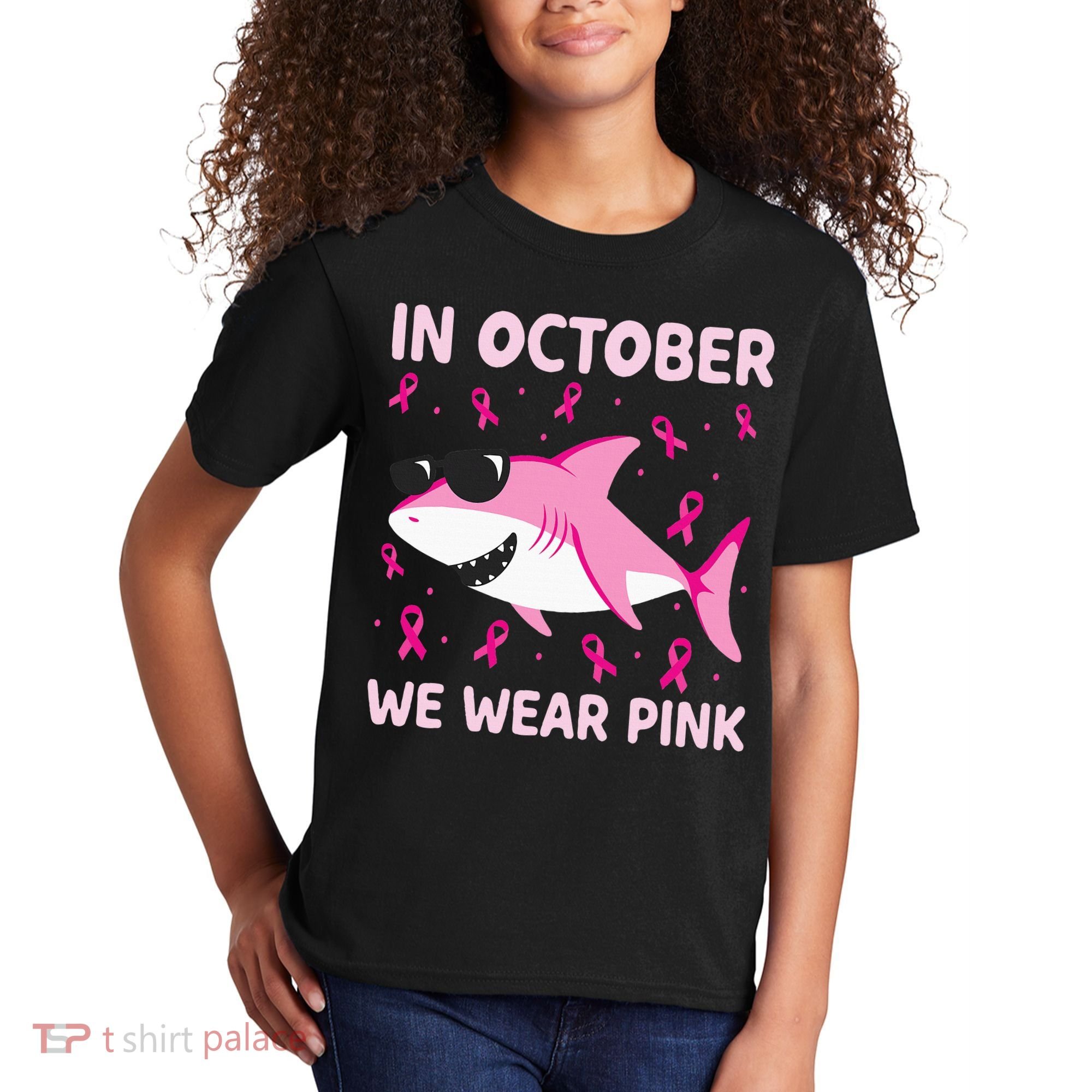 Shark In October We Wear P.I.N.K Breast Cancer Kids T-Shirt