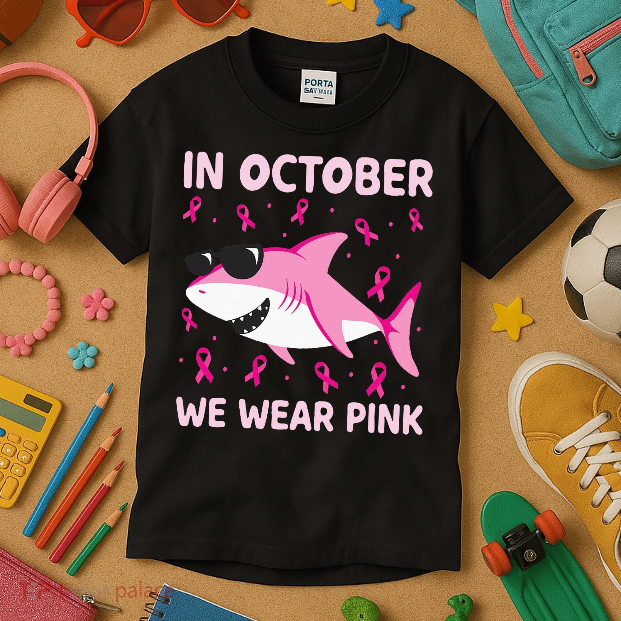 Shark In October We Wear P.I.N.K Breast Cancer Kids T-Shirt