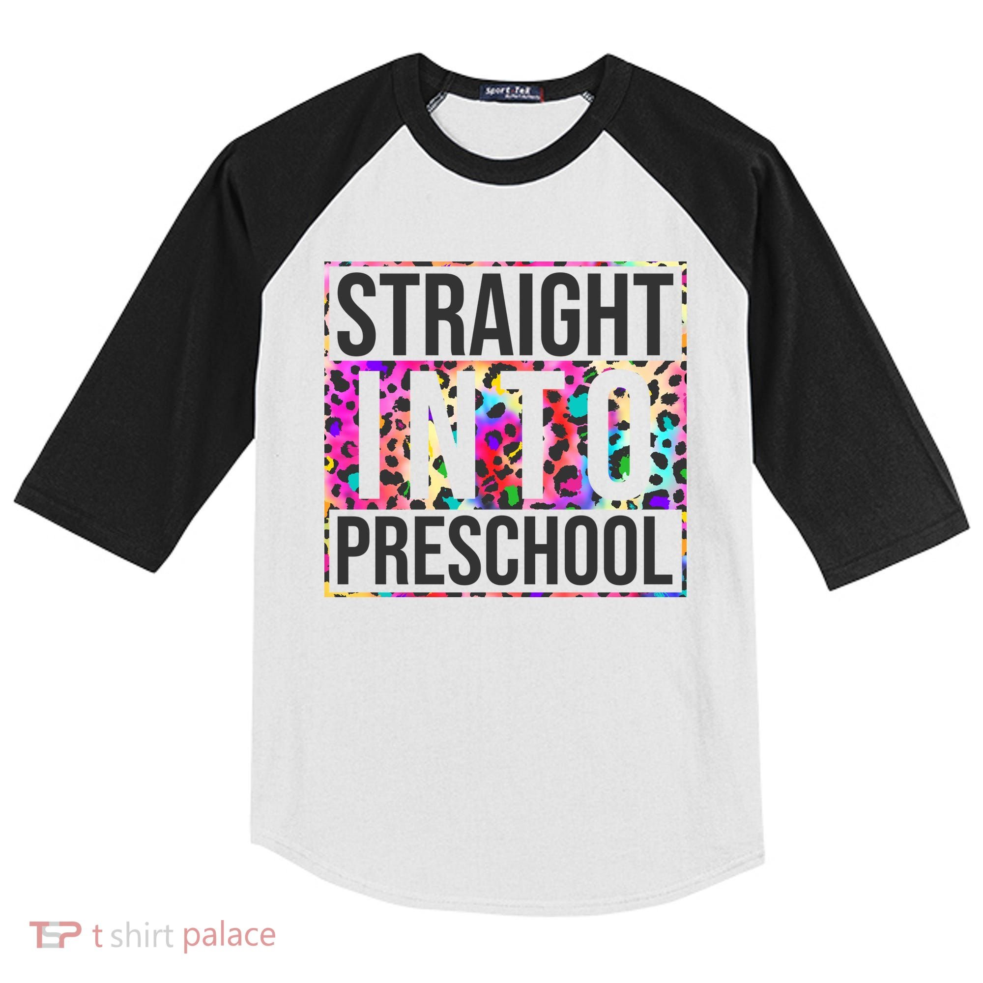Straight Into Preschool Funny Cute Pre School Kids Colorblock Raglan Jersey