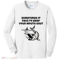 Sometimes It Pays To Keep Your Mouth Shut Funny Fishing Kids Long Sleeve Shirt thumb 0