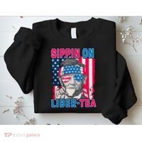 Sippin On Liberty 4th of July Abraham Lincoln Sweatshirt thumb 2