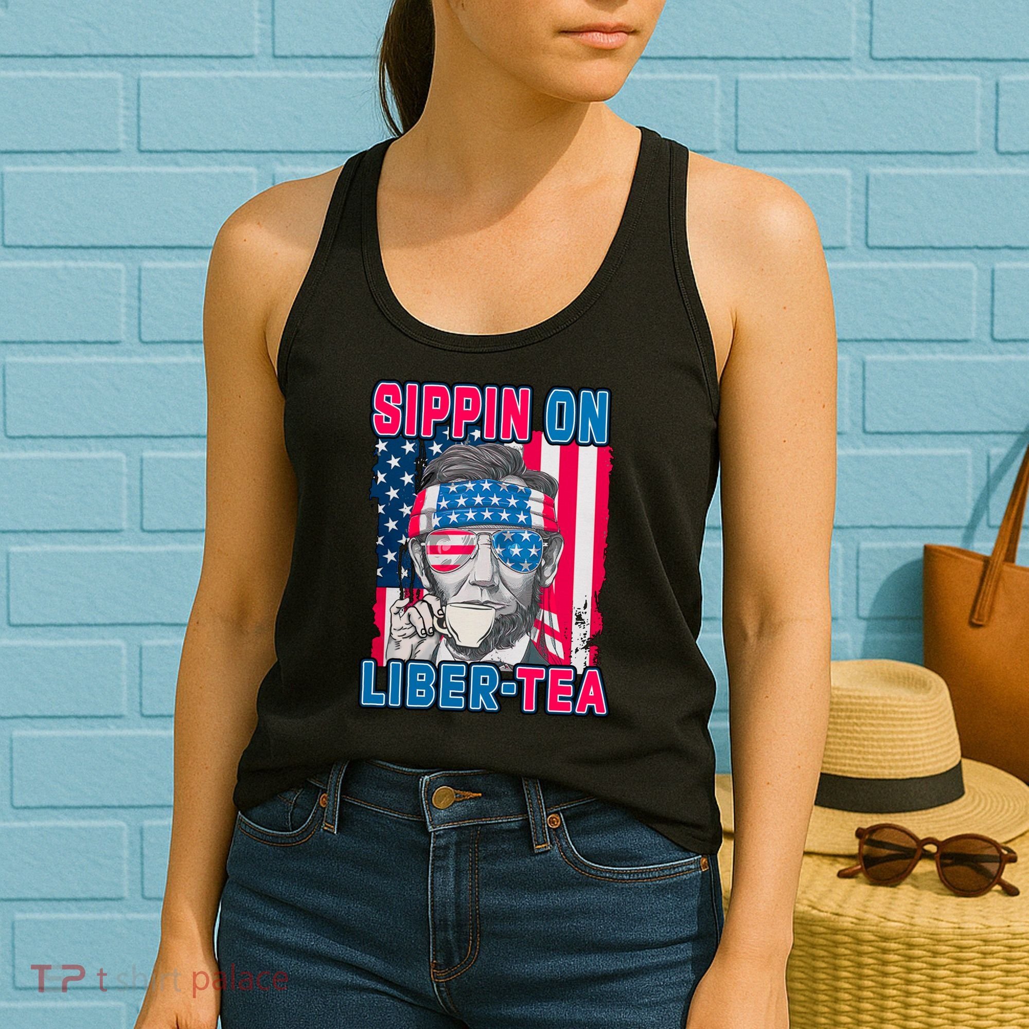 Sippin On Liberty 4th of July Abraham Lincoln Women's Tank Top