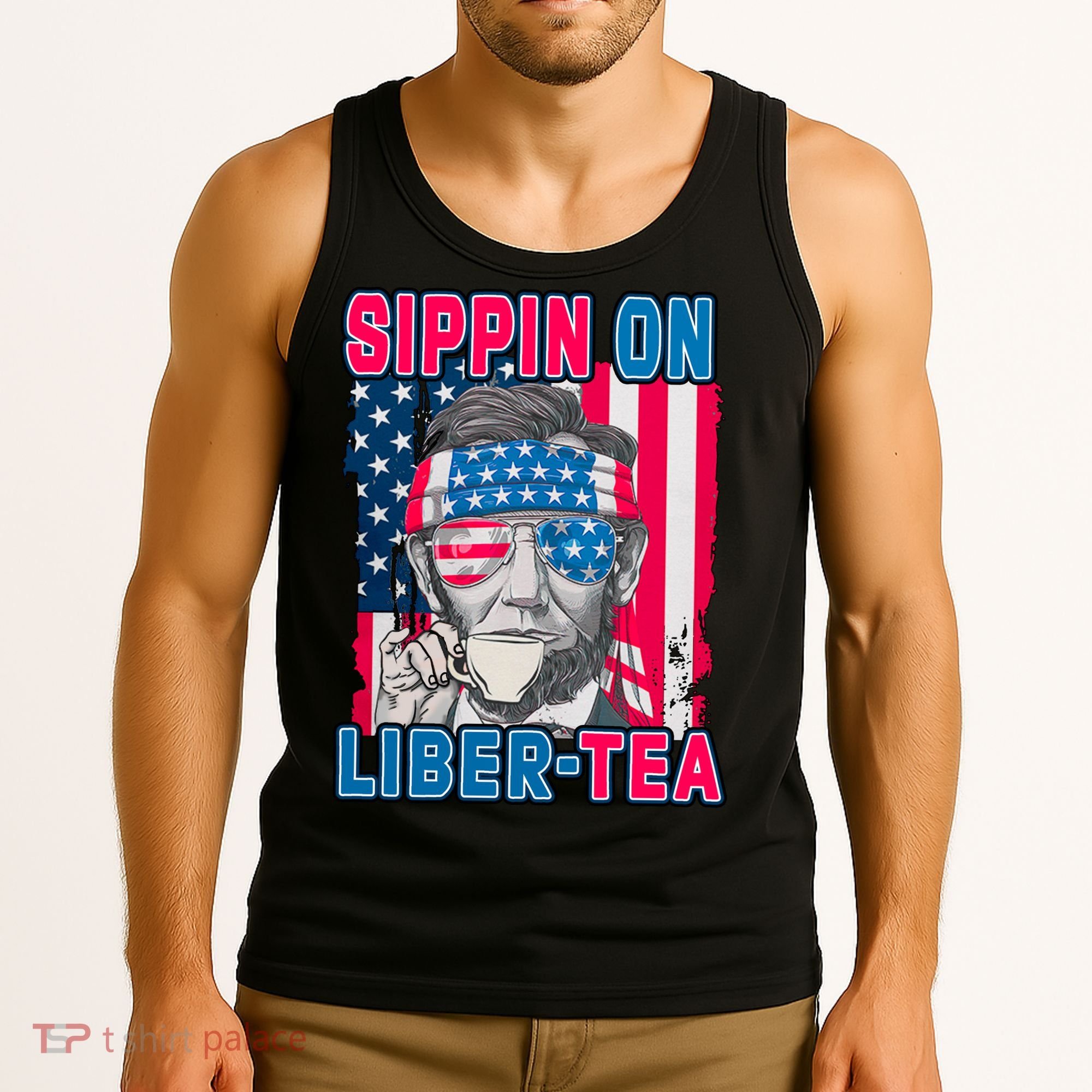 Sippin On Liberty 4th of July Abraham Lincoln Tank Top