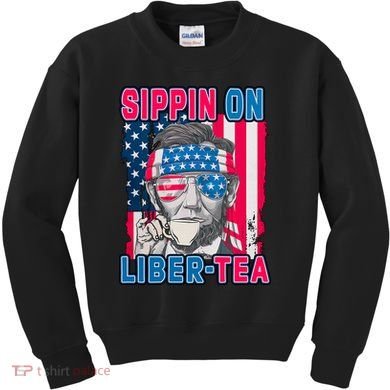 Sippin On Liberty 4th of July Abraham Lincoln Kids Sweatshirt