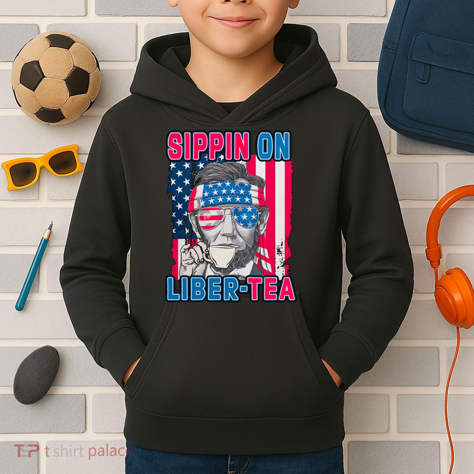 Sippin On Liberty 4th of July Abraham Lincoln Kids Hoodie