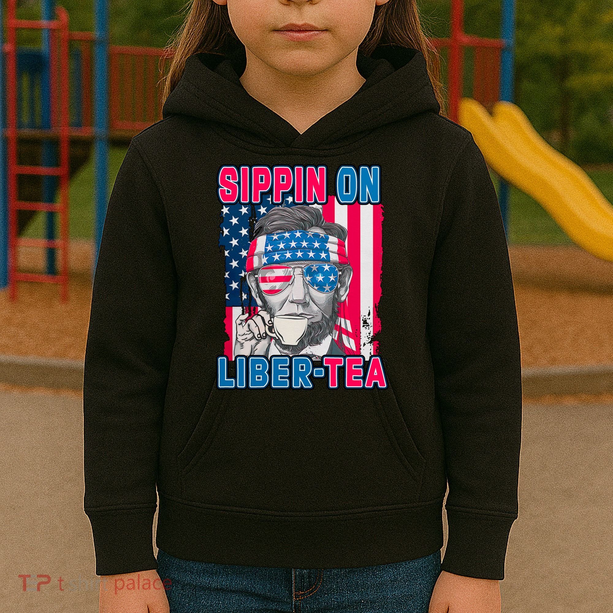 Sippin On Liberty 4th of July Abraham Lincoln Kids Hoodie