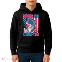 Sippin On Liberty 4th of July Abraham Lincoln Kids Hoodie thumb 4