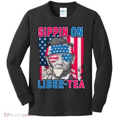 Sippin On Liberty 4th of July Abraham Lincoln Kids Long Sleeve Shirt