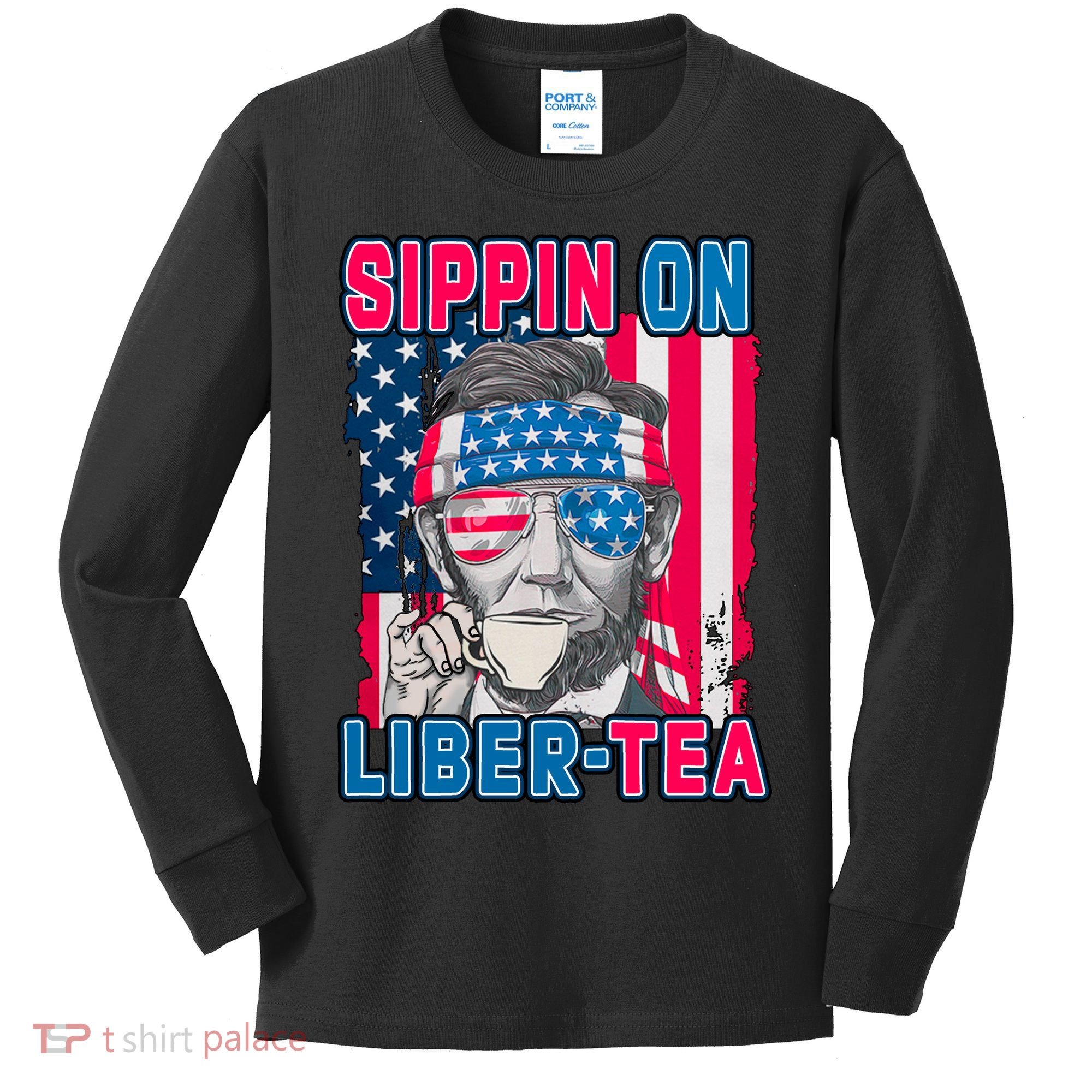 Sippin On Liberty 4th of July Abraham Lincoln Kids Long Sleeve Shirt