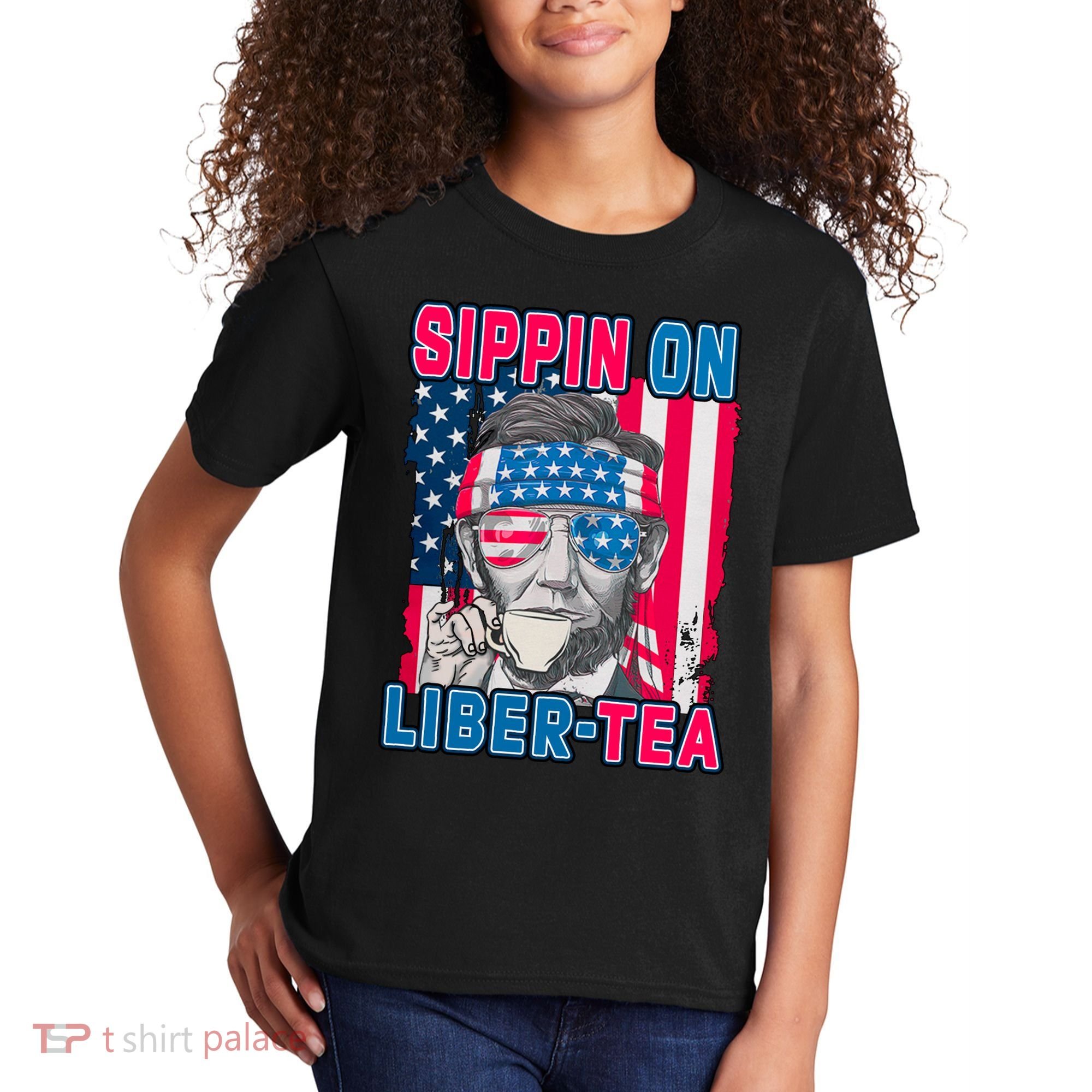 Sippin On Liberty 4th of July Abraham Lincoln Kids T-Shirt