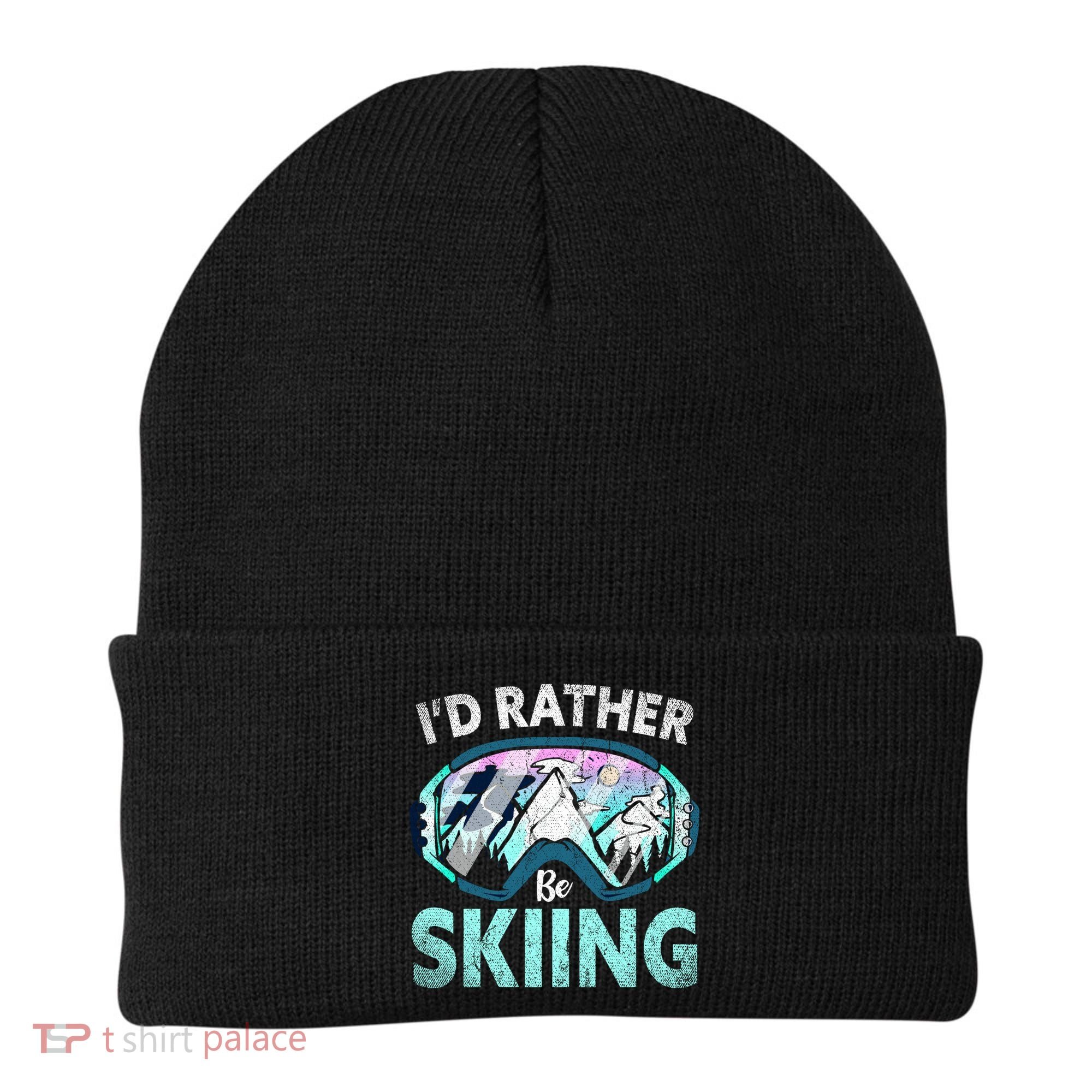 Skier Id Rather Be Skiing Mountains Ski Goggles Winter Ski Gift Beanie