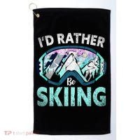Skier Id Rather Be Skiing Mountains Ski Goggles Winter Ski Gift Golf Towel thumb 0