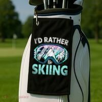 Skier Id Rather Be Skiing Mountains Ski Goggles Winter Ski Gift Golf Towel thumb 2