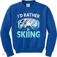 Skier Id Rather Be Skiing Mountains Ski Goggles Winter Ski Gift Kids Sweatshirt thumb 0