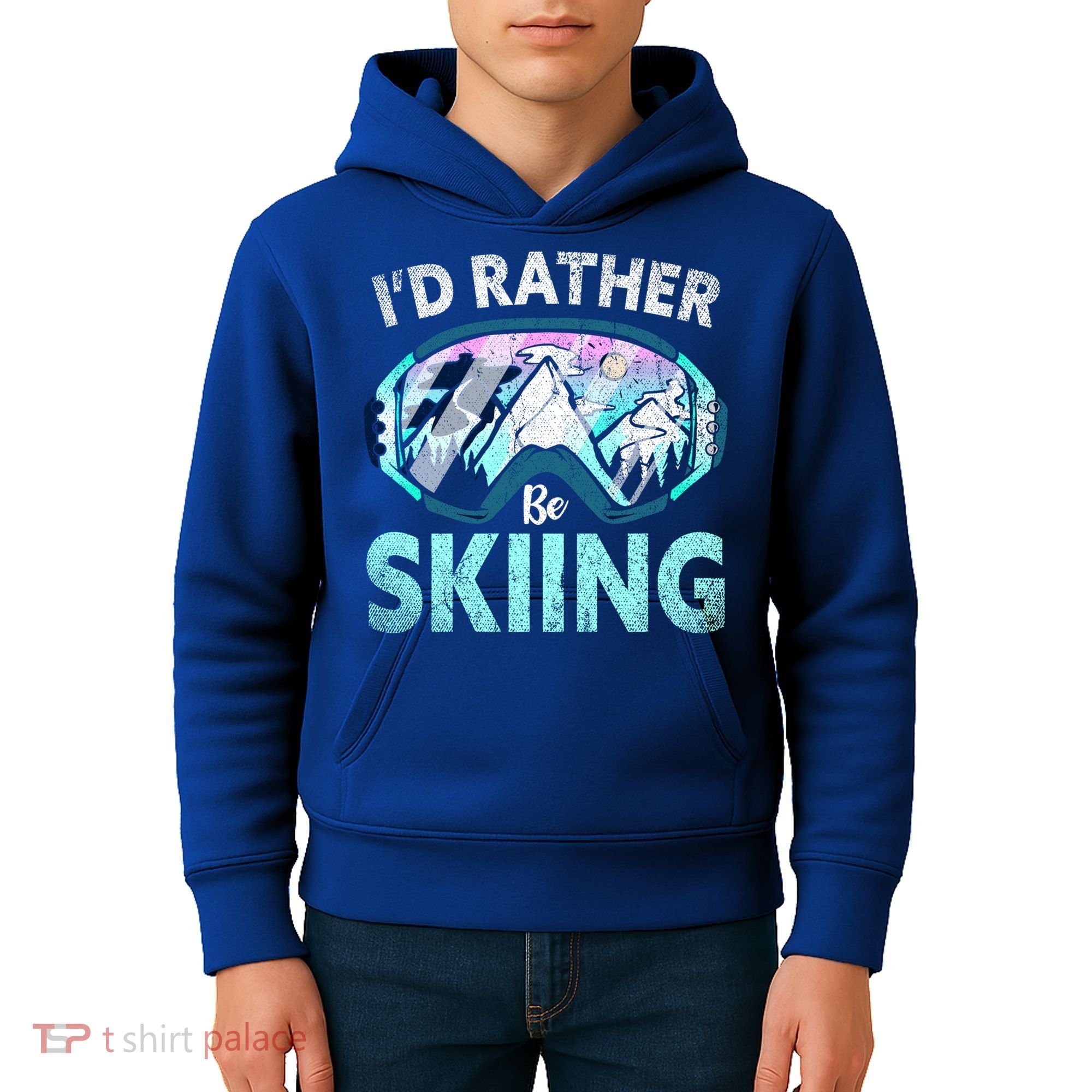 Skier Id Rather Be Skiing Mountains Ski Goggles Winter Ski Gift Kids Hoodie