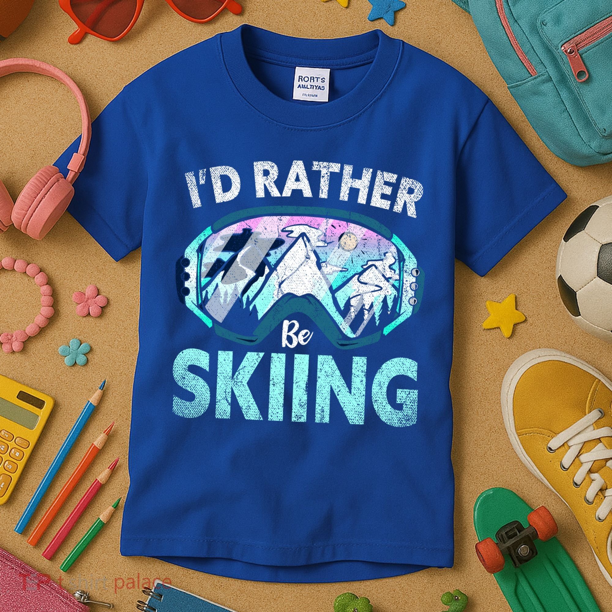 Skier Id Rather Be Skiing Mountains Ski Goggles Winter Ski Gift Kids T-Shirt
