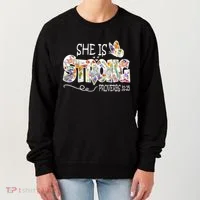 She Is Strong Proverbs 31:25 Bible Verse Women's Sweatshirt thumb 0