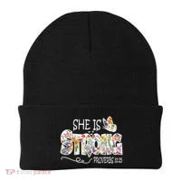 She Is Strong Proverbs 31:25 Bible Verse Beanie thumb 0