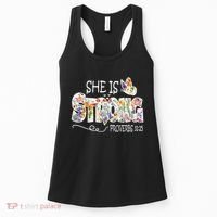 She Is Strong Proverbs 31:25 Bible Verse Women's Tank Top thumb 0
