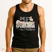 She Is Strong Proverbs 31:25 Bible Verse Tank Top thumb 3
